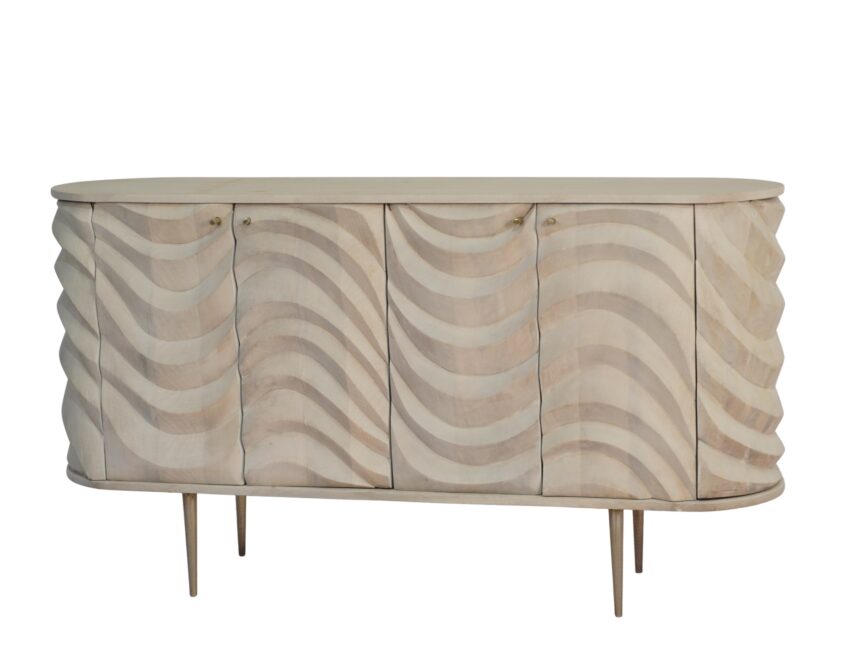 Wooden carved wave design 4 door sideboard