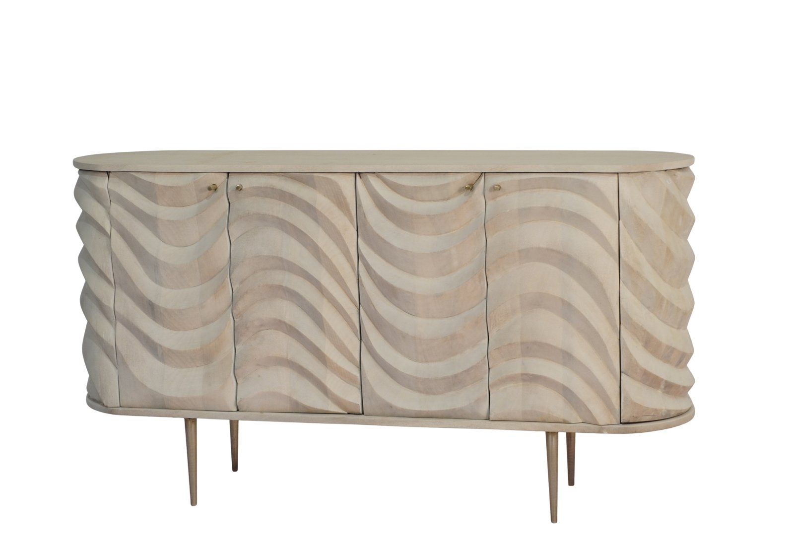 Wooden carved wave design 4 door sideboard