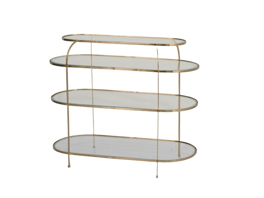 Iron arch design console with glass shelves