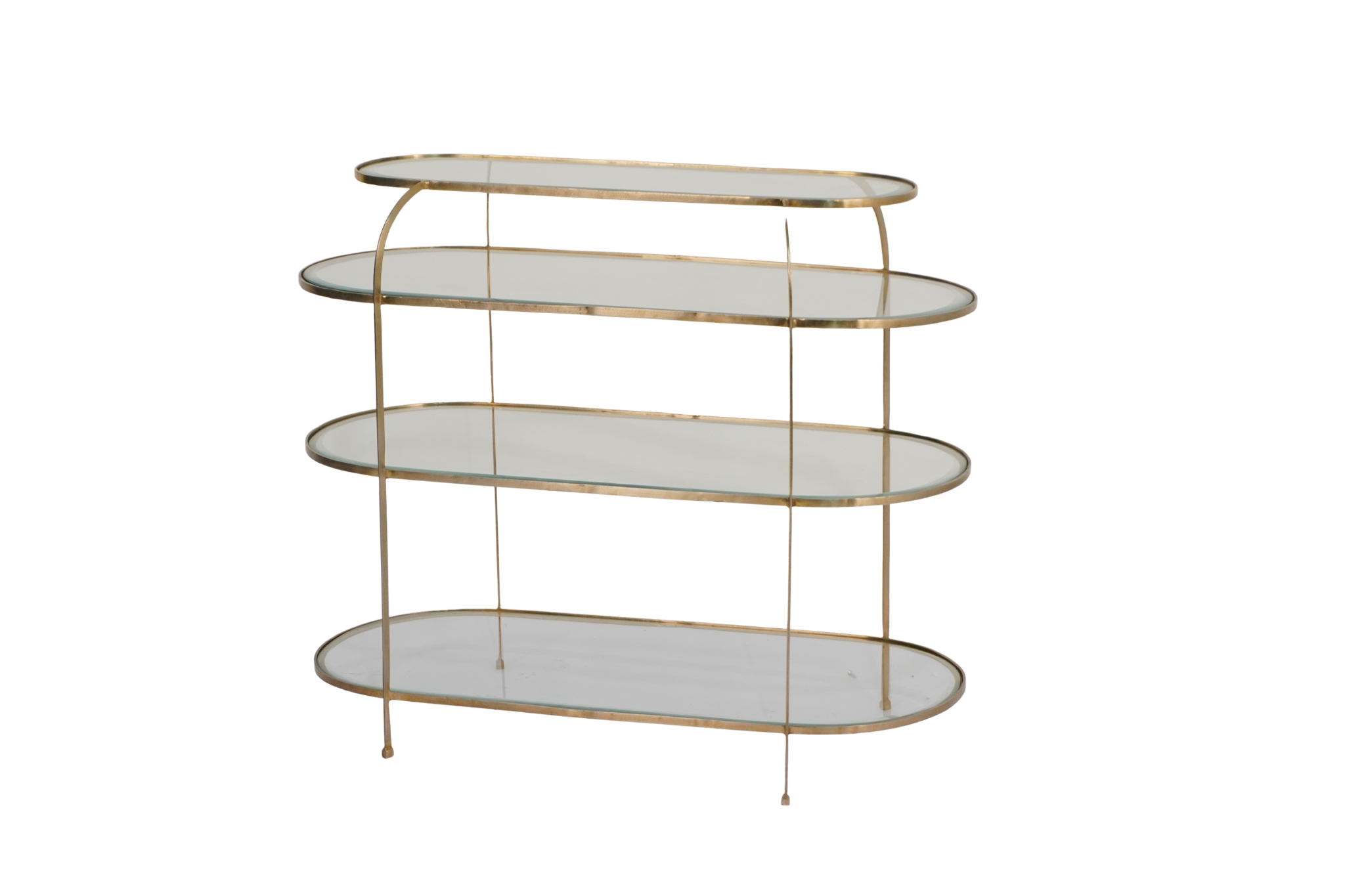 Iron arch design console with glass shelves