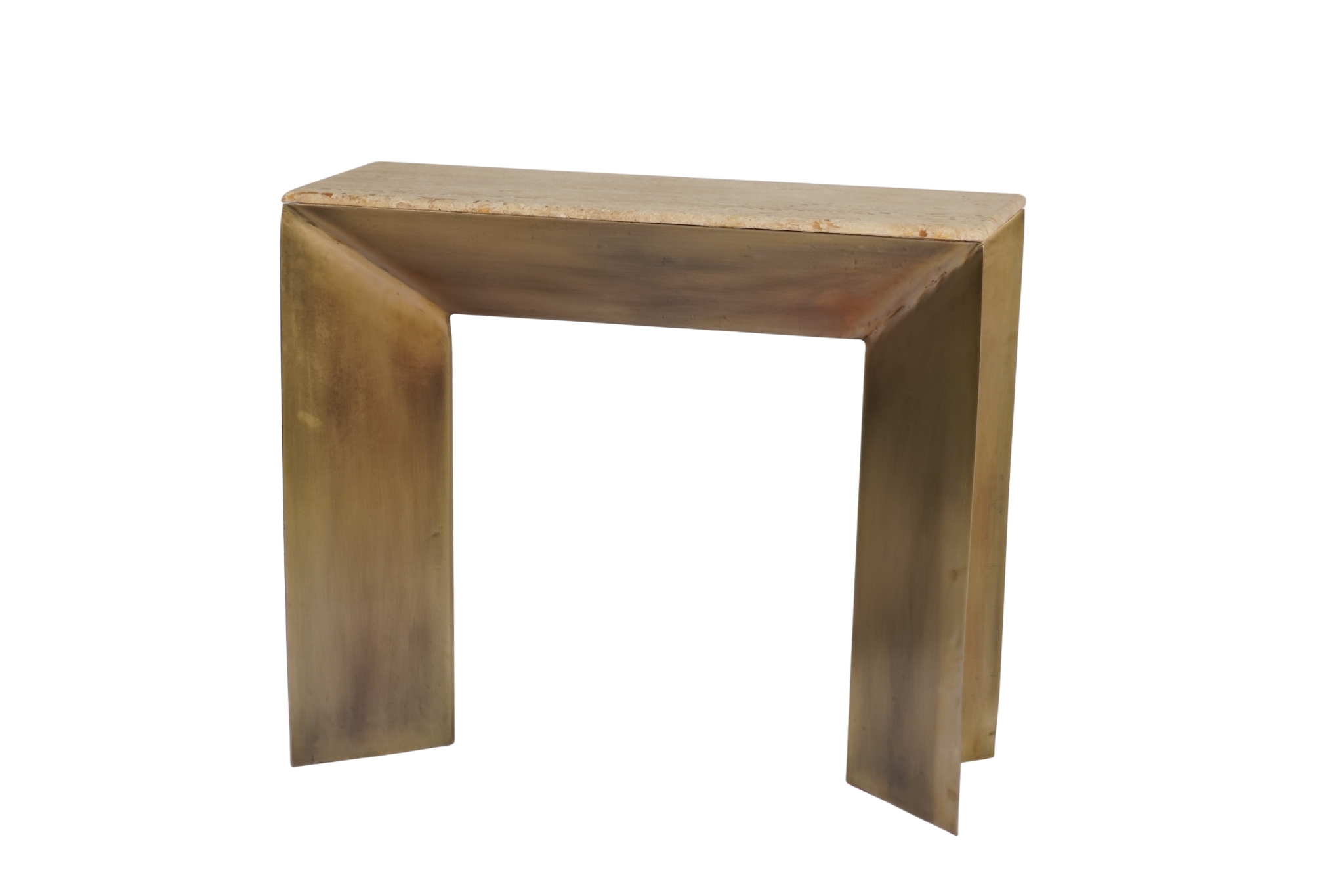 Iron angular console with Italian Travertine stone top
