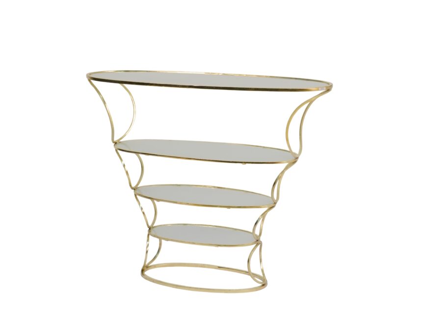 Iron forged oval console with frosted glass tops