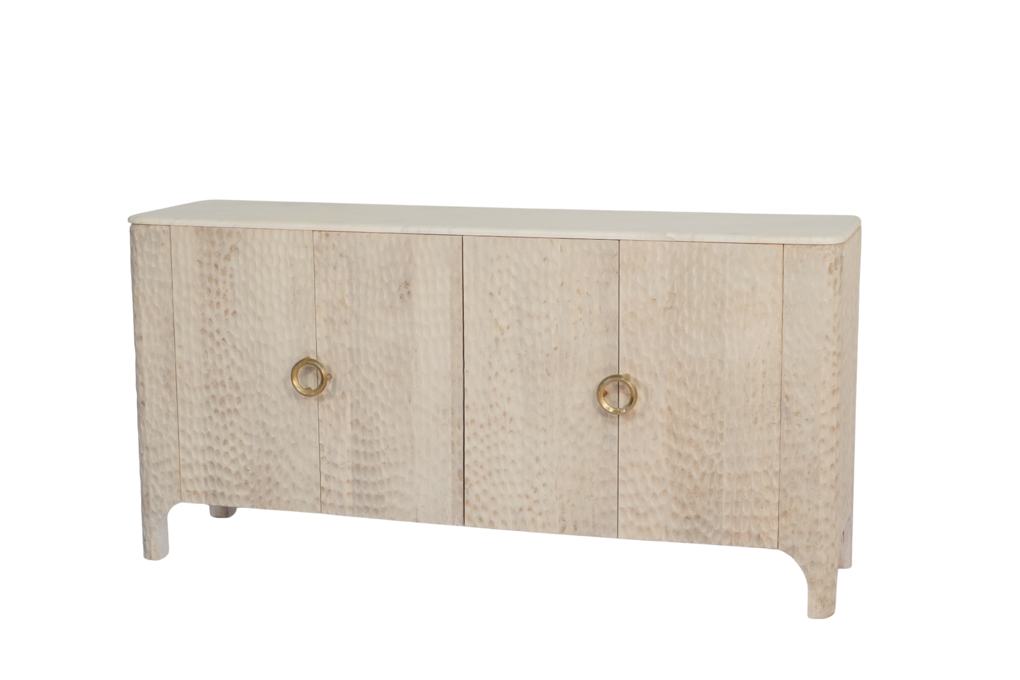 Wooden hammered design 4 door sideboard with marble top