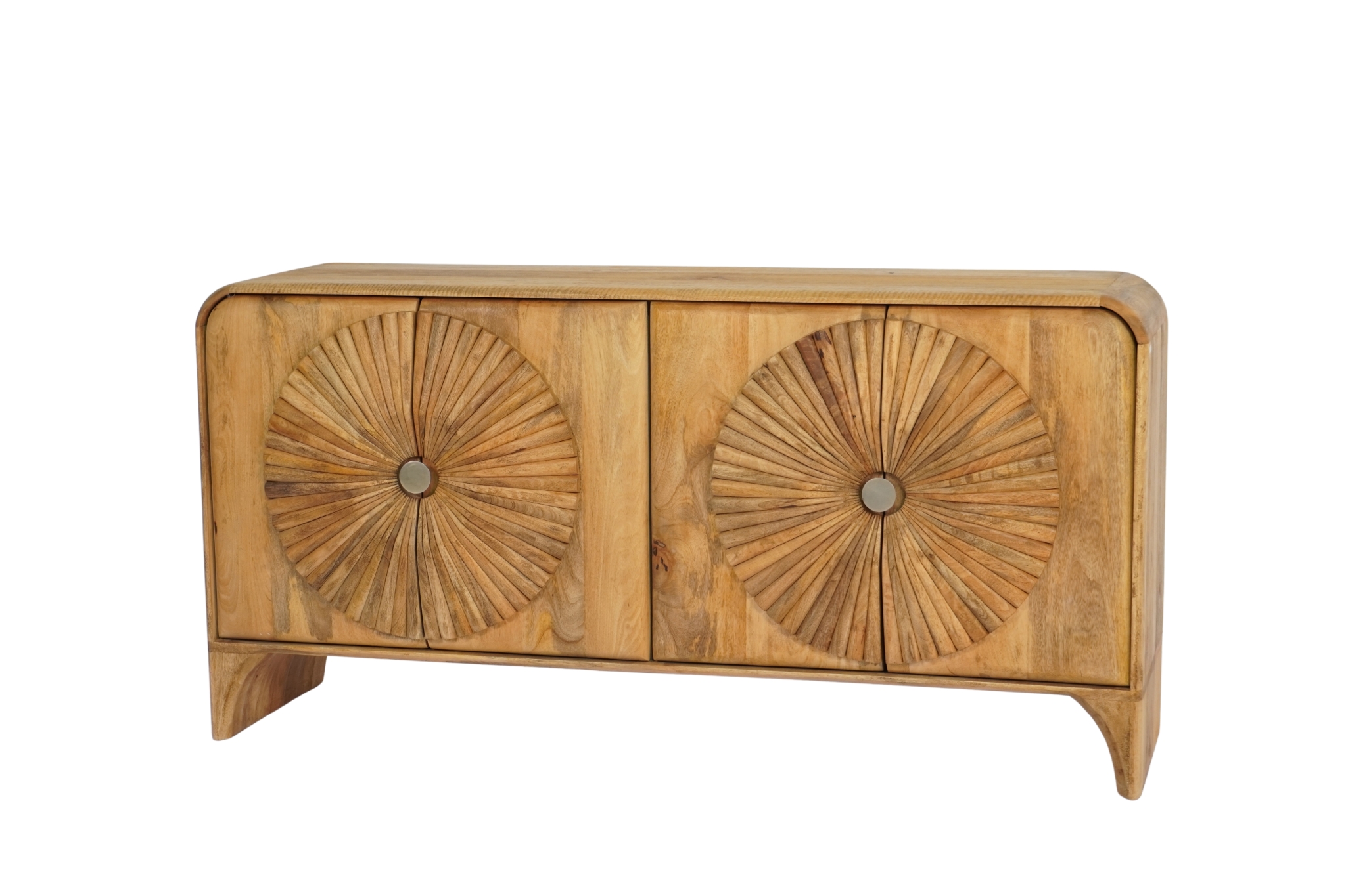 Wooden 4 Door Flower Design Side Board