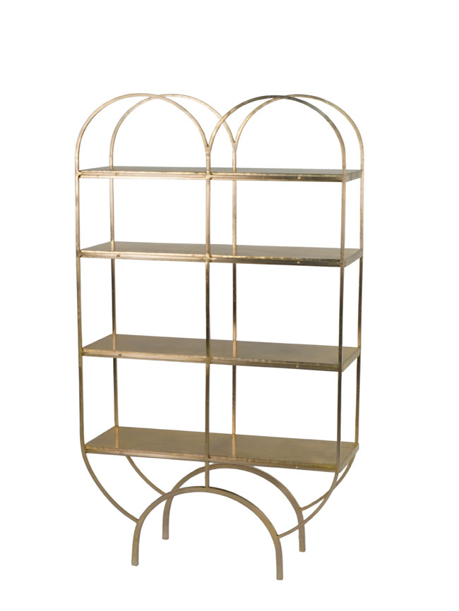 Iron arch design shelf with metal sheet tops