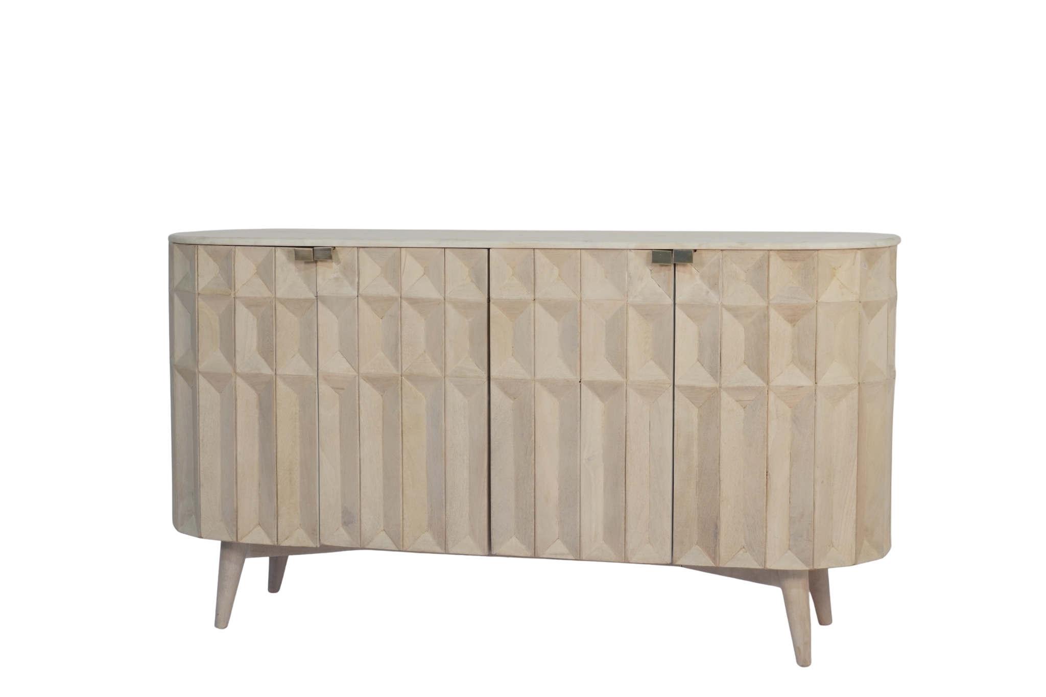 Wooden diamond panel design sideboard with marble top