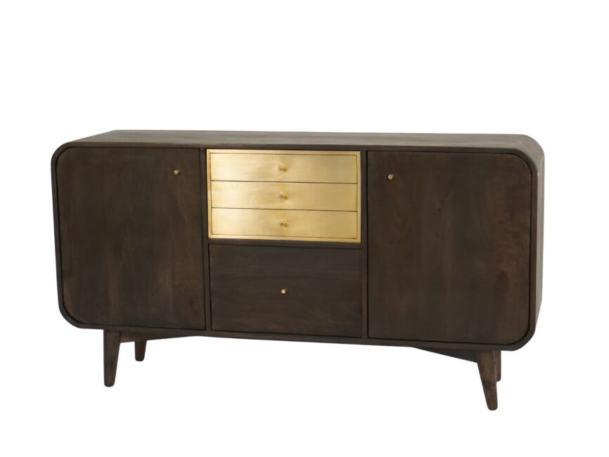 Wooden 2 door 4 drawer sideboard with brass cladding