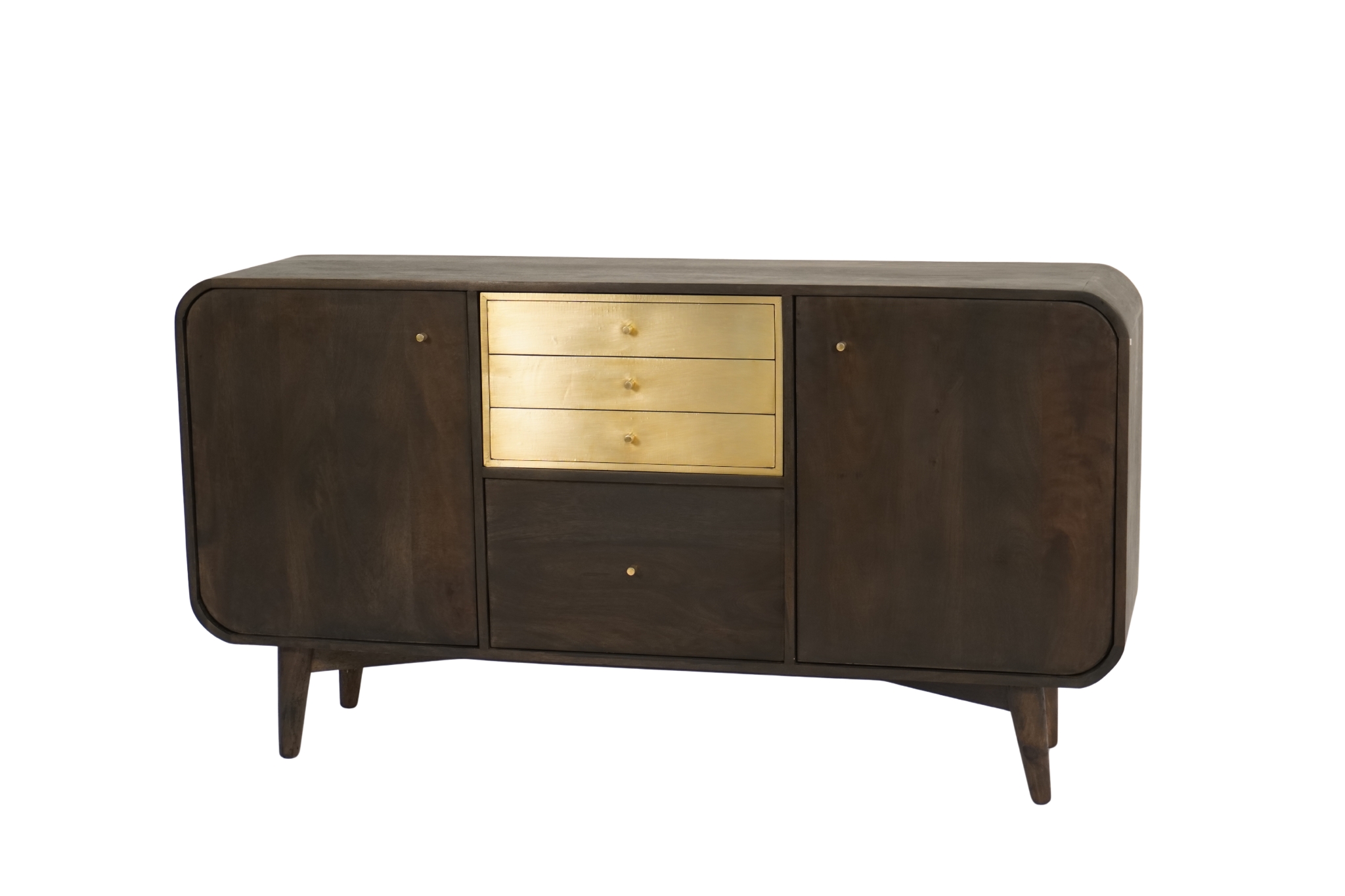 Wooden 2 door 4 drawer sideboard with brass cladding
