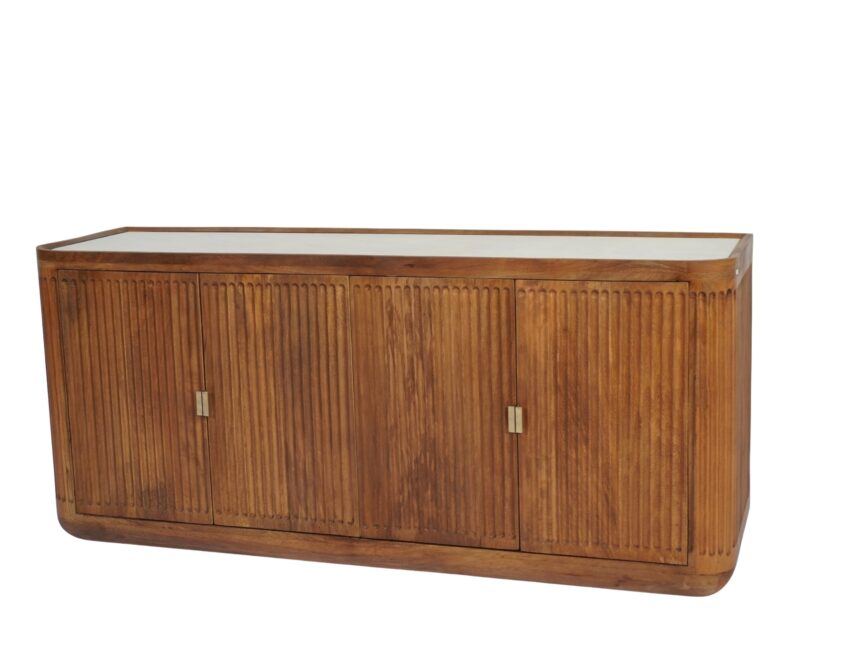Wooden curved line carved sideboard with marble top