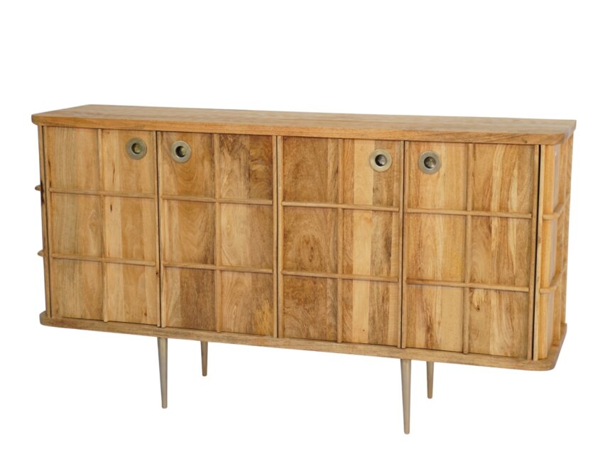 Wooden square pattern 4 door sideboard