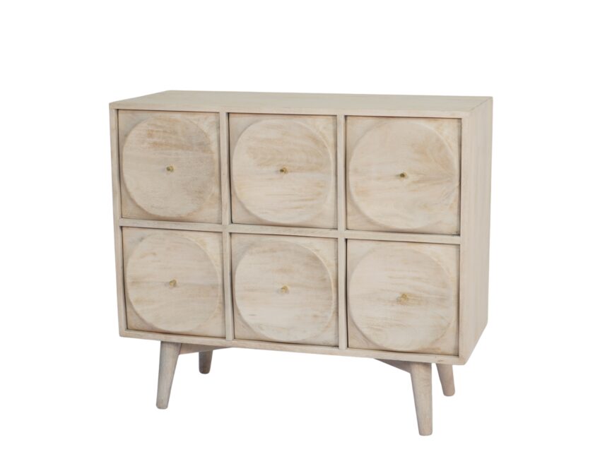 Wooden carved circle design 6 drawer cabinet