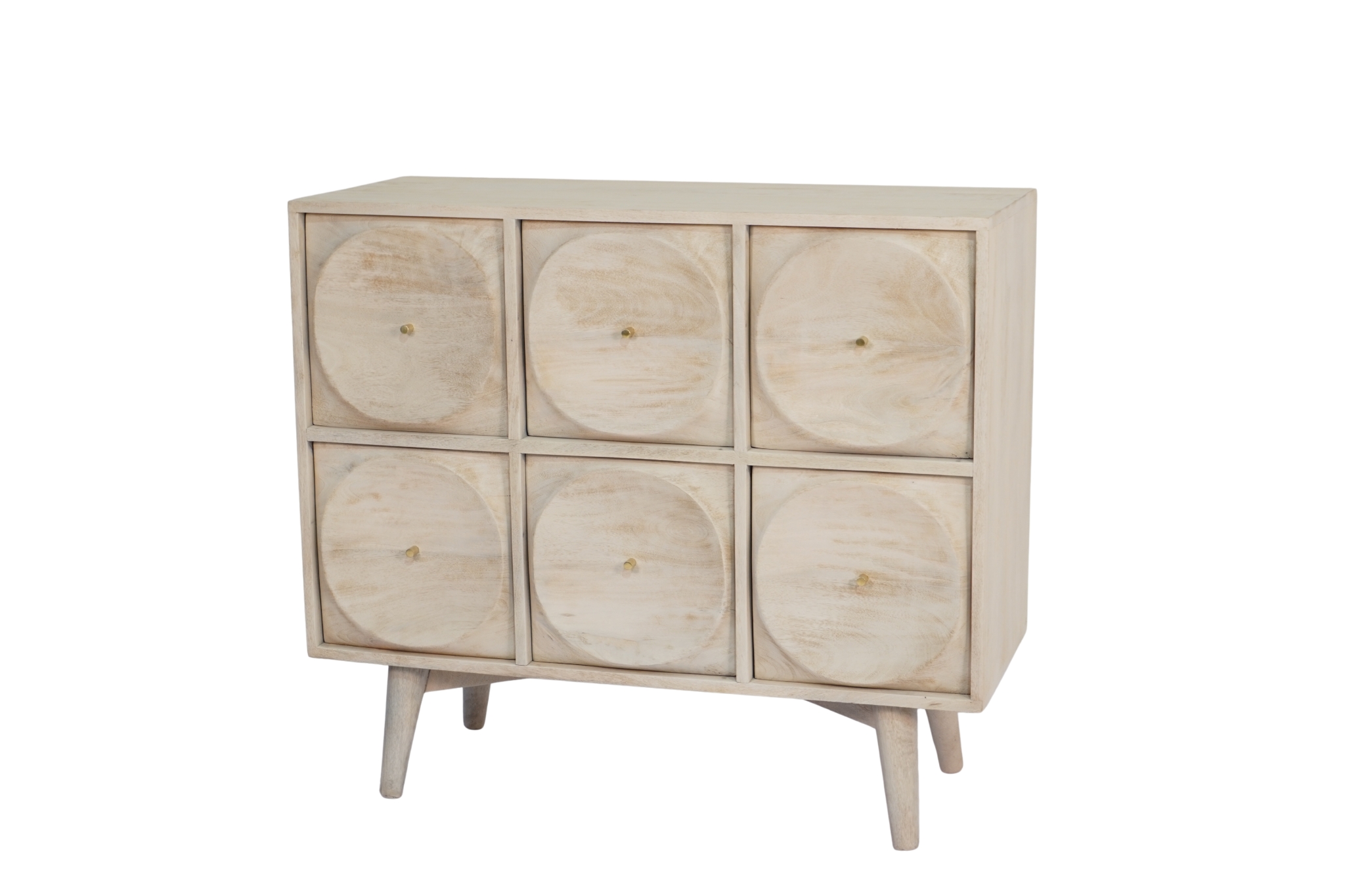 Wooden carved circle design 6 drawer cabinet