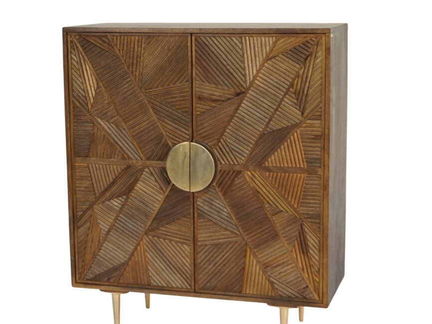 Wooden groove carved 2 door cabinet