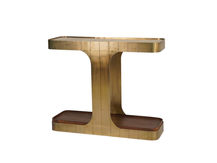Iron Forged striped design console with sheet top and wooden shelf