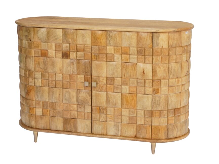 Wooden capsule shape cabinet with square parqutery
