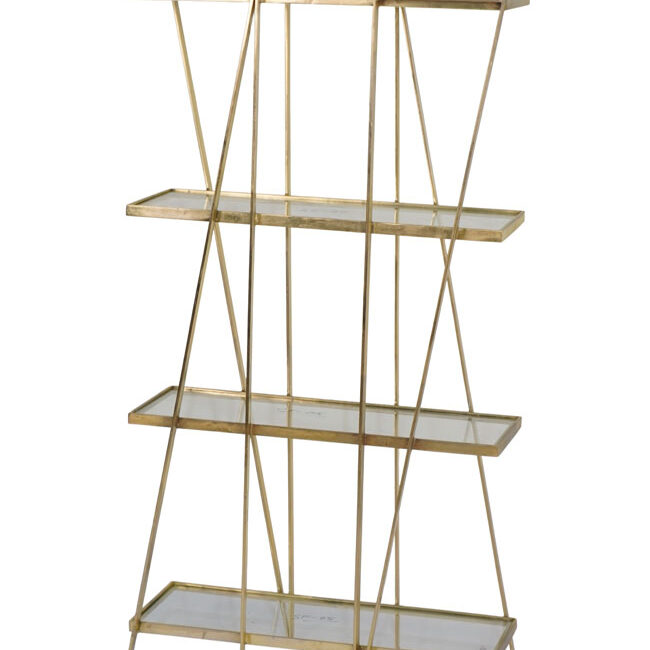 Iron Forged X design tall shelf with glass tops