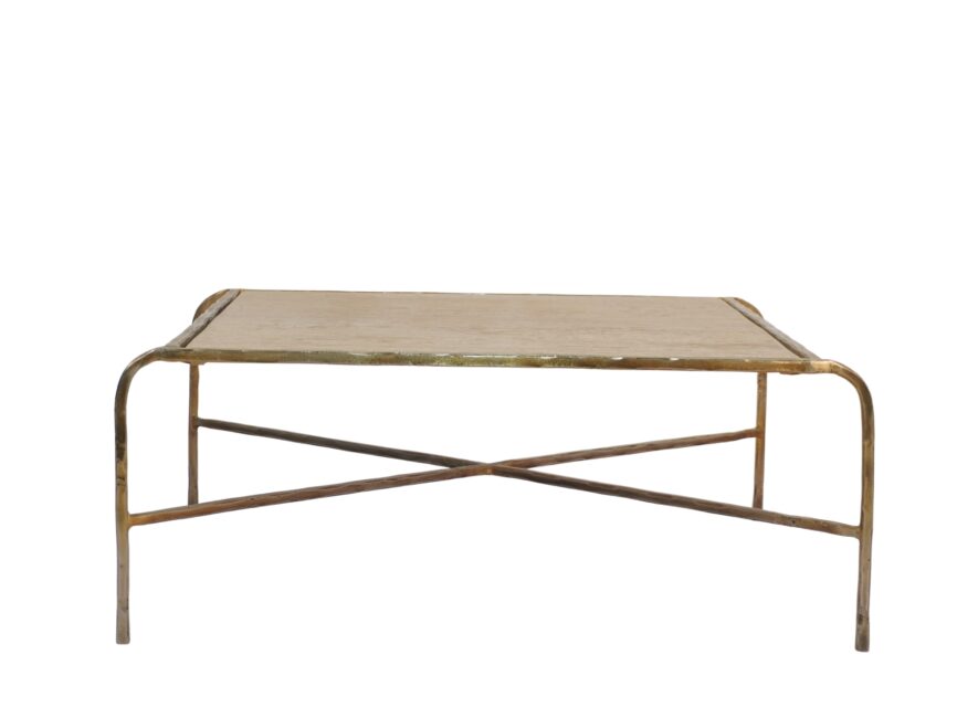 Iron forged coffee table with Italian travertine stone top