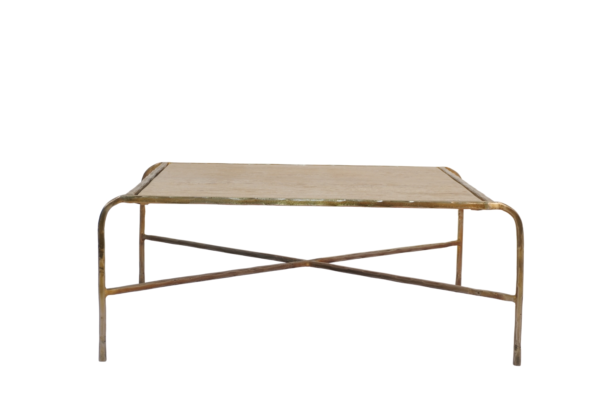 Iron forged coffee table with Italian travertine stone top
