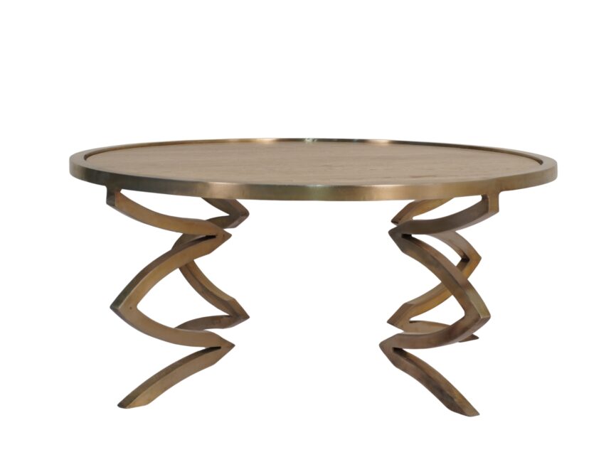 Iron forged round coffee table with Travertine stone top