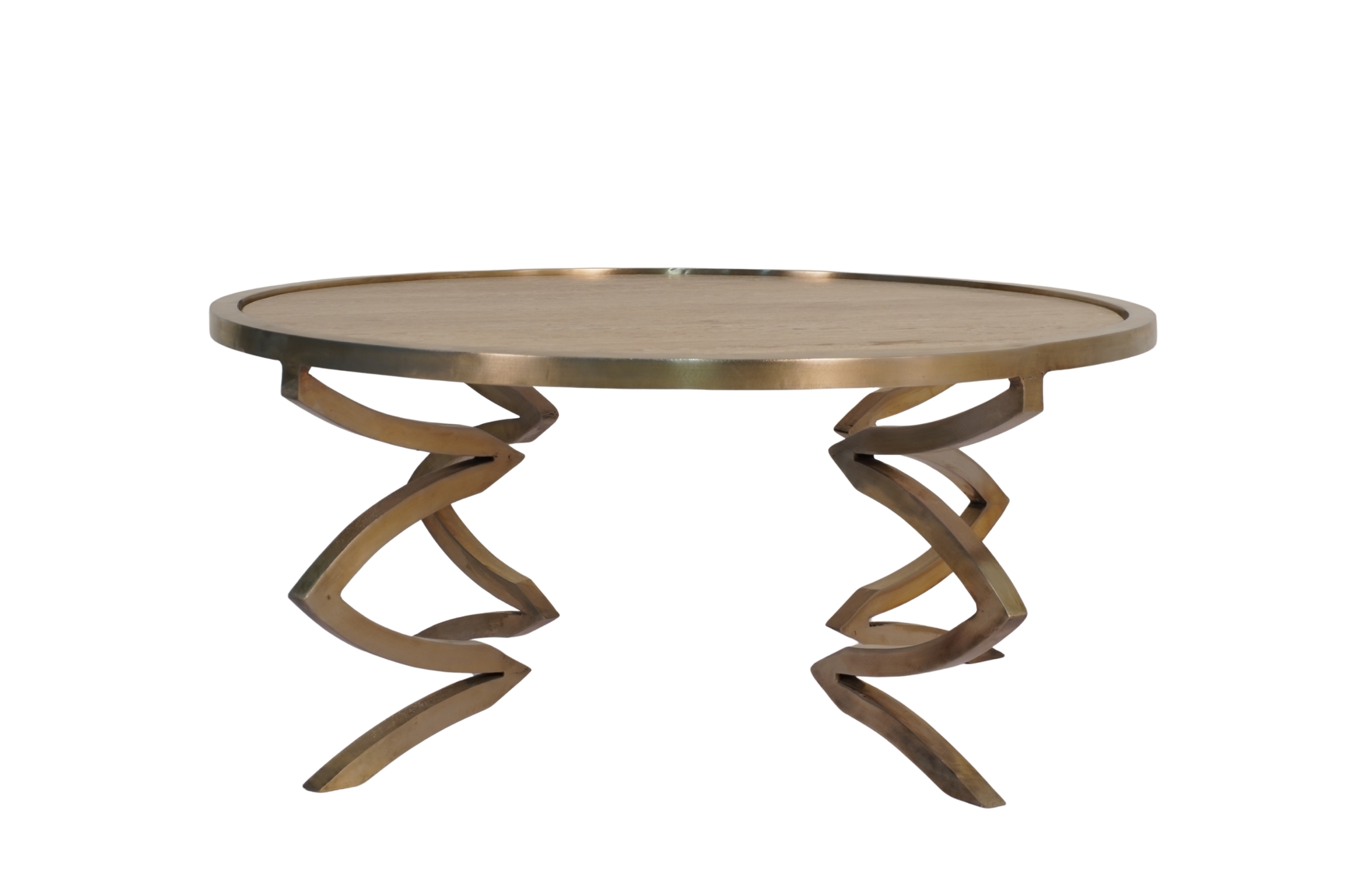 Iron forged round coffee table with Travertine stone top