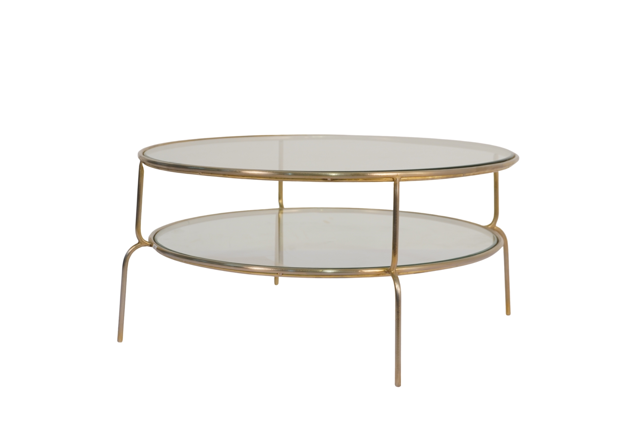 Iron step design round coffee table with glass tops