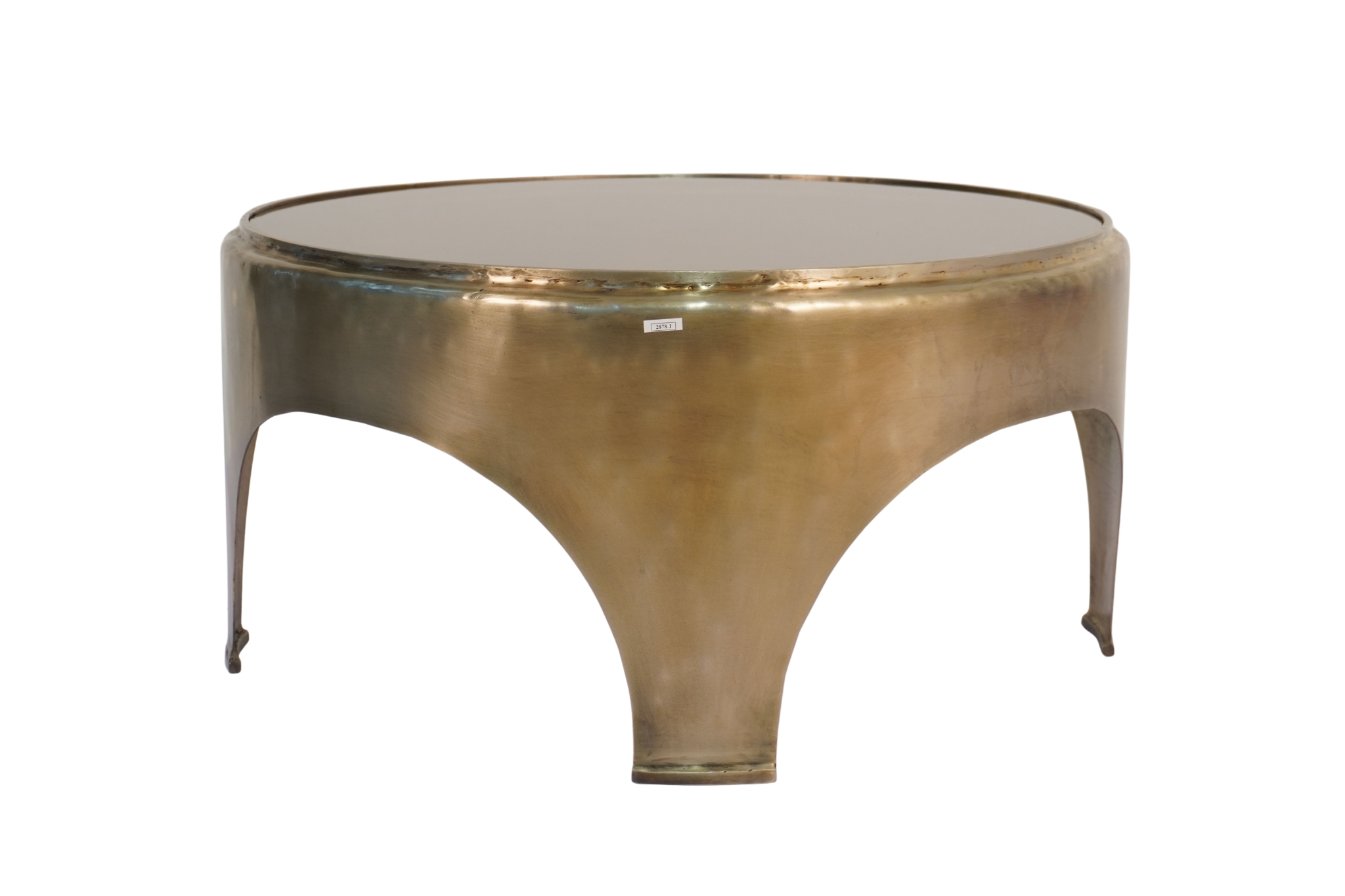 Iron forged dome design coffee table with amber glass top