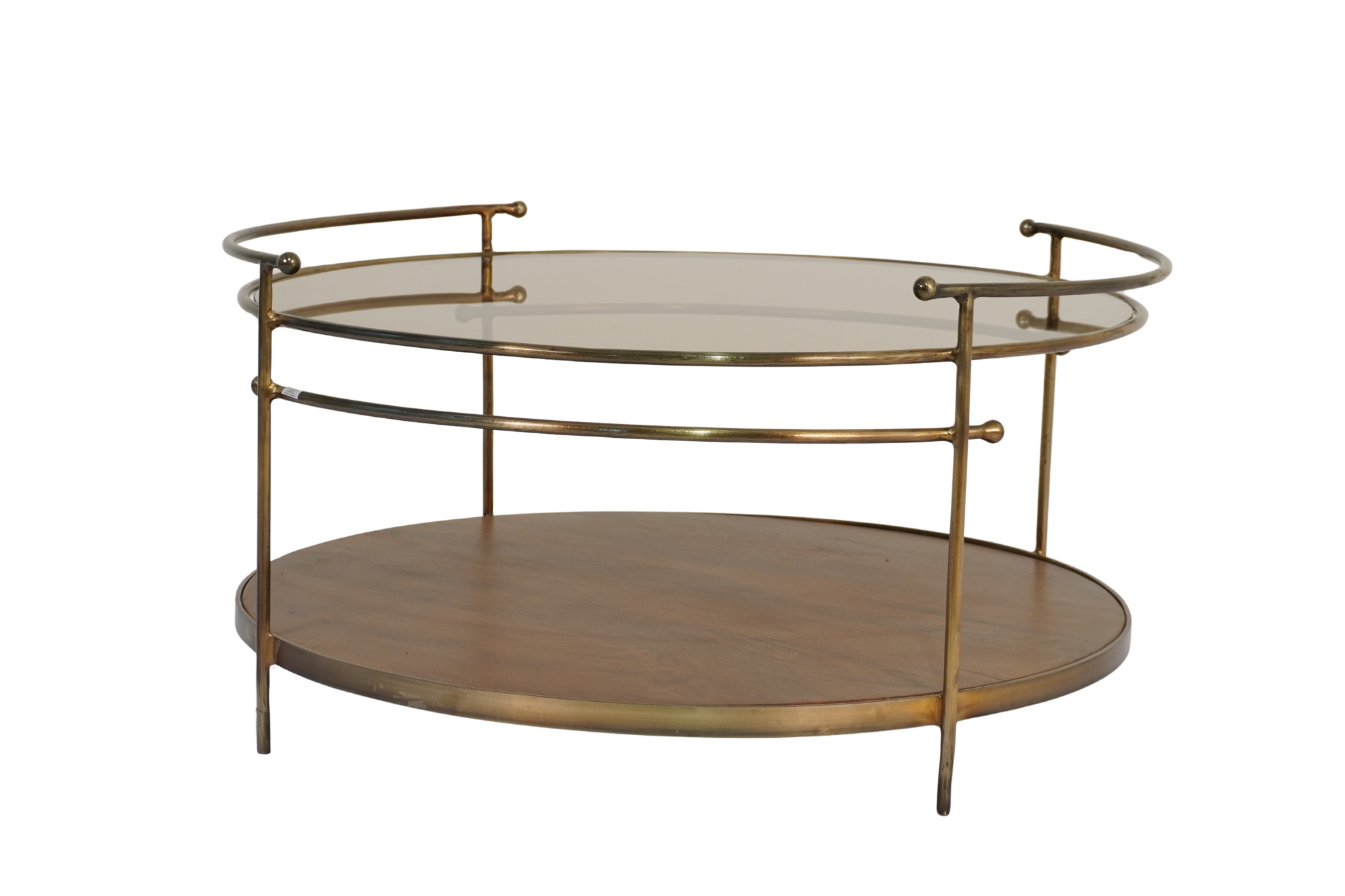 Iron Forged coffee table with brown glass and wood shelf