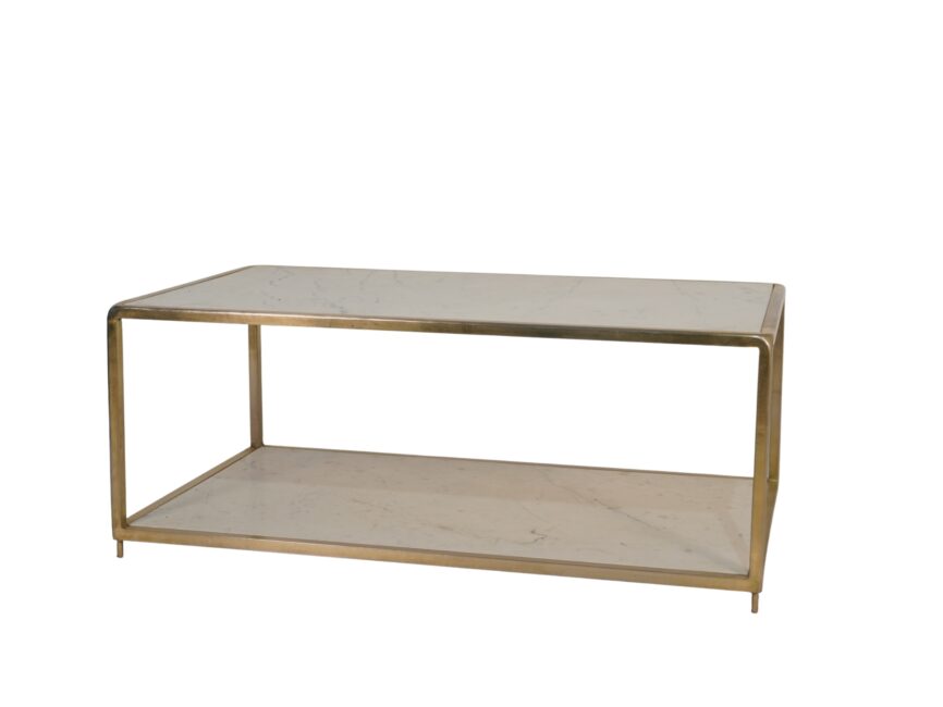 Iron forged modern coffee table with 2 marble tops