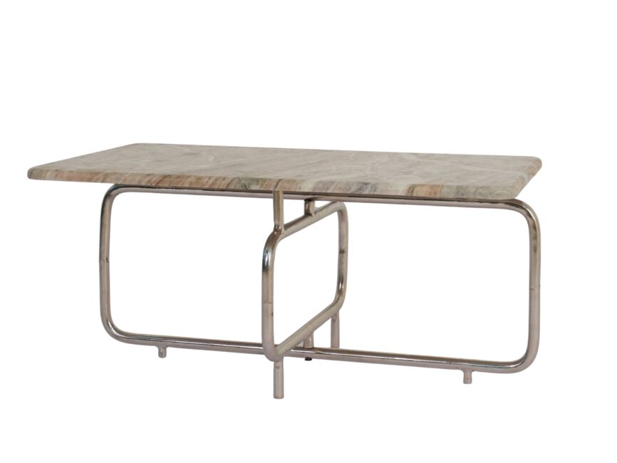 Iron double panel design coffee table with marble top