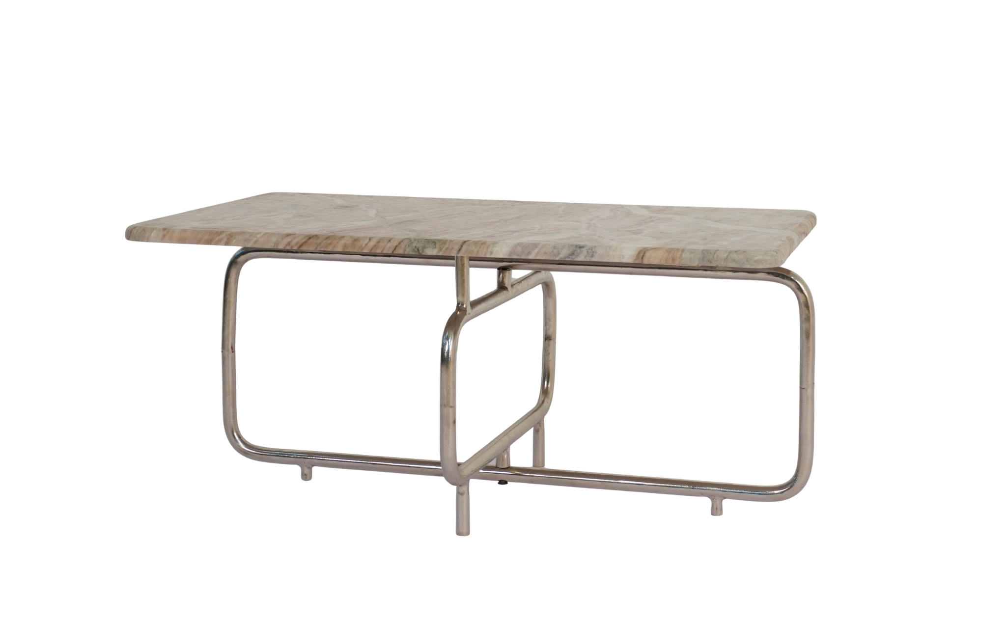 Iron double panel design coffee table with marble top