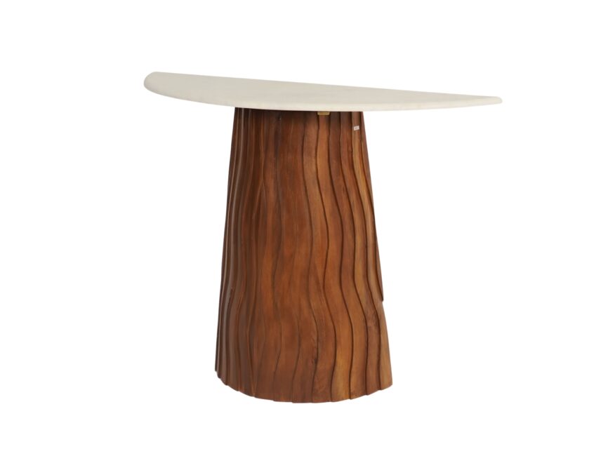 Wooden wave design console with marble top