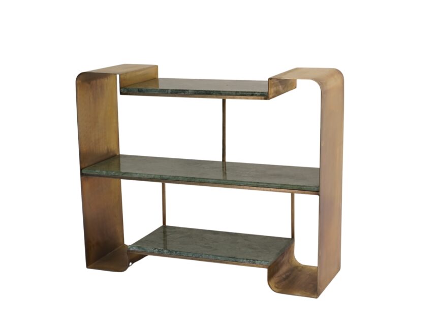 Iron forged deco console with 3 marble shelves