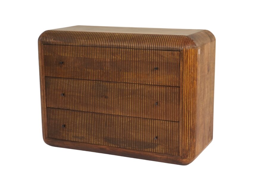 Wooden leaf design carved 3 drawer cabinet with travertine stone top