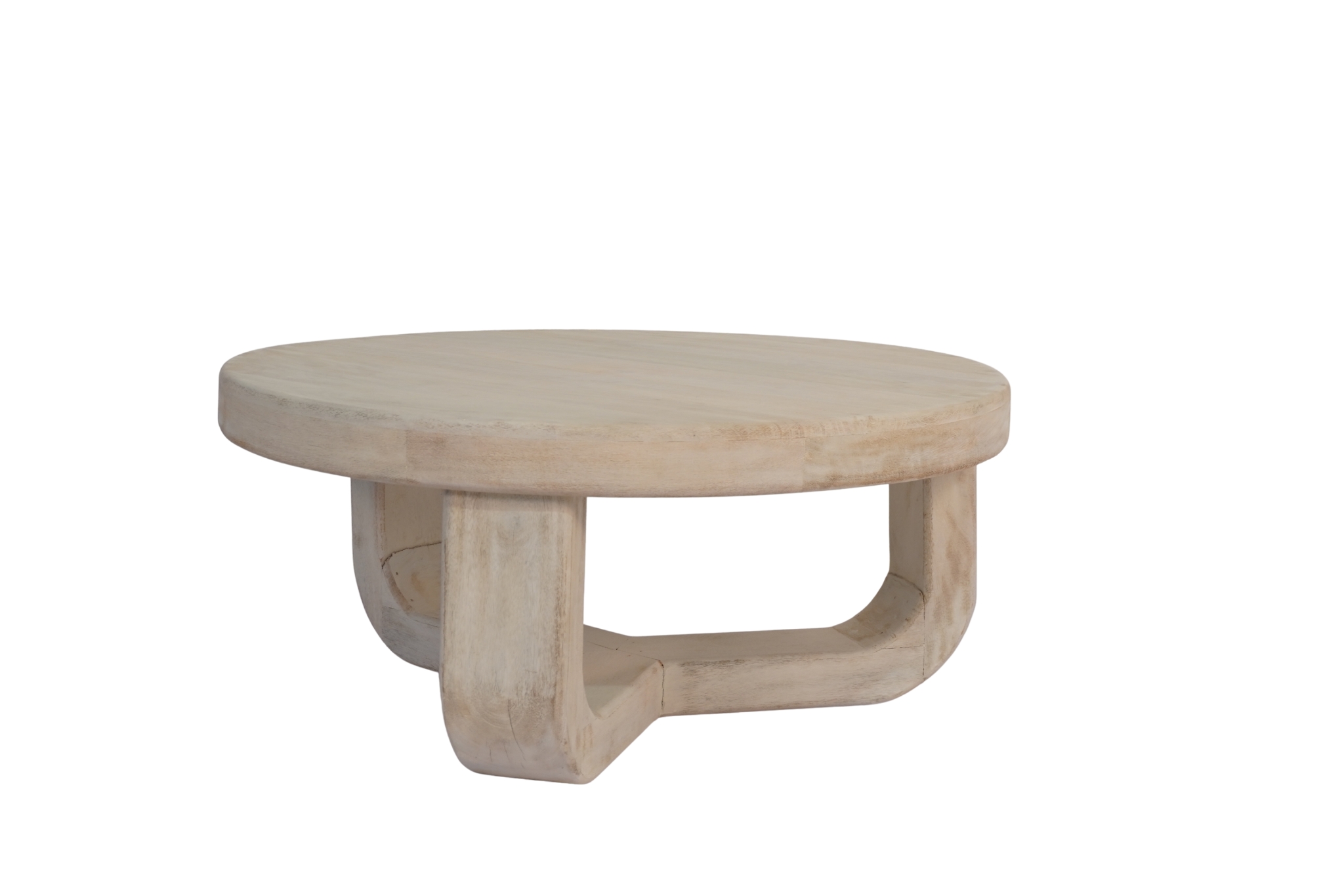 Wooden round coffee table with curved legs