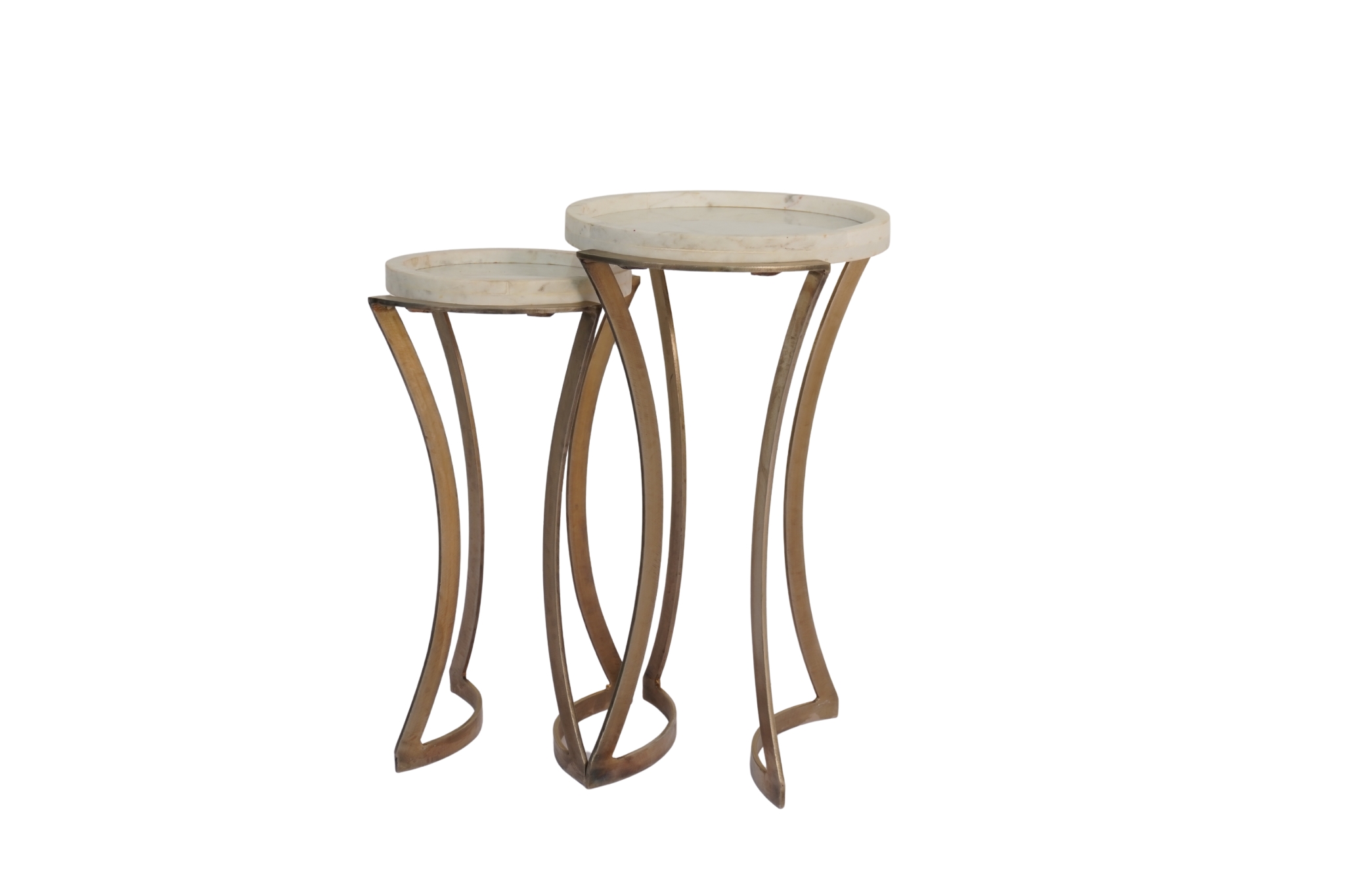 Iron Curve design set of 2 tables with marble tray tops