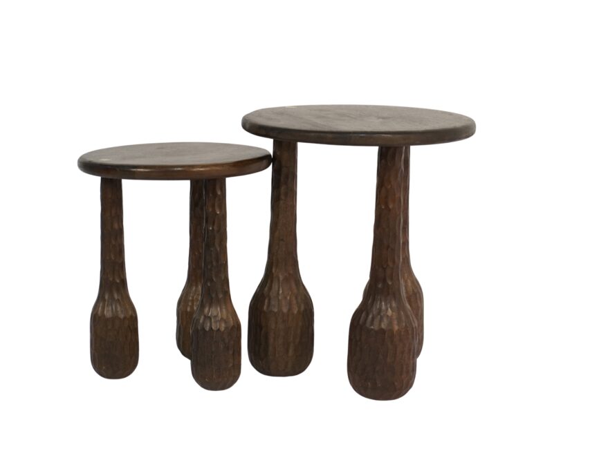 Wooden hammered base design set of 2 tables