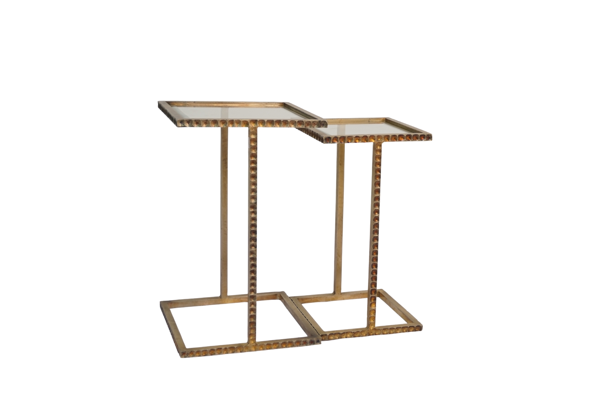 Iron dimple design set of 2 tables with glass tops