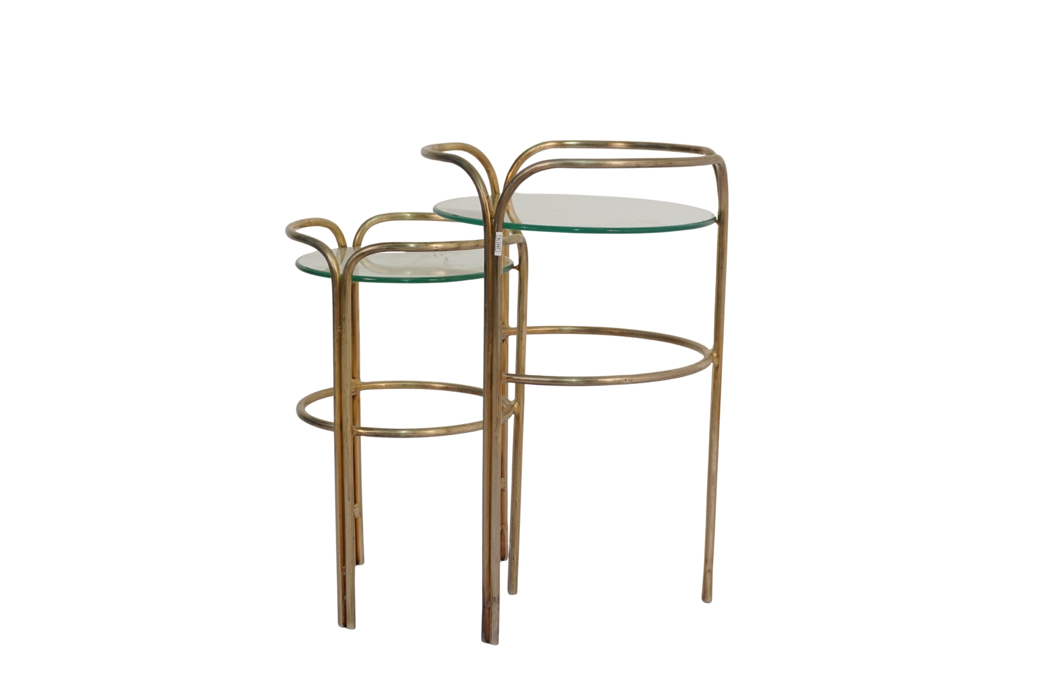 Iron forged ring design nesting tables with glass top