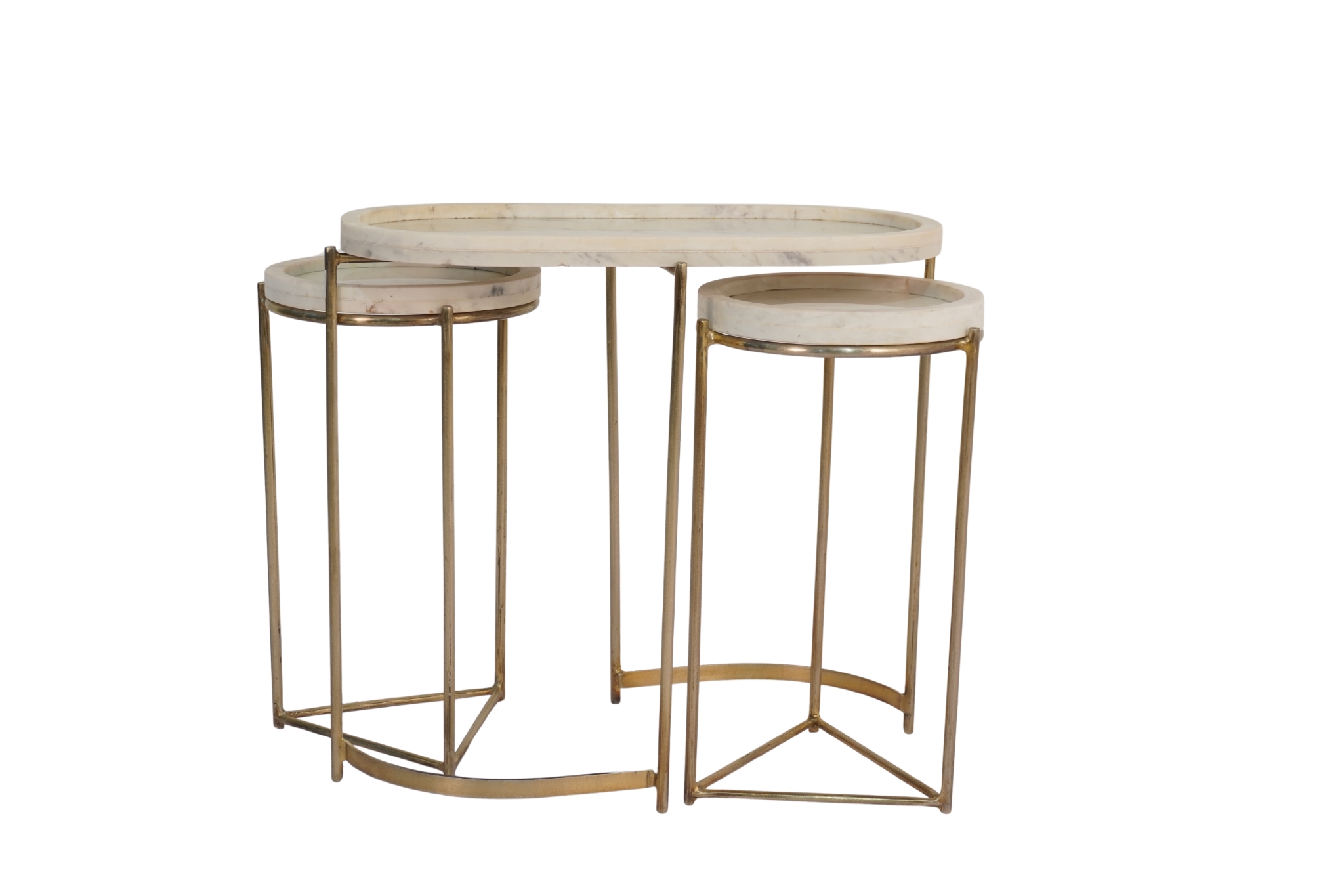 Iron Oval large table with 2 small round table and marble tops
