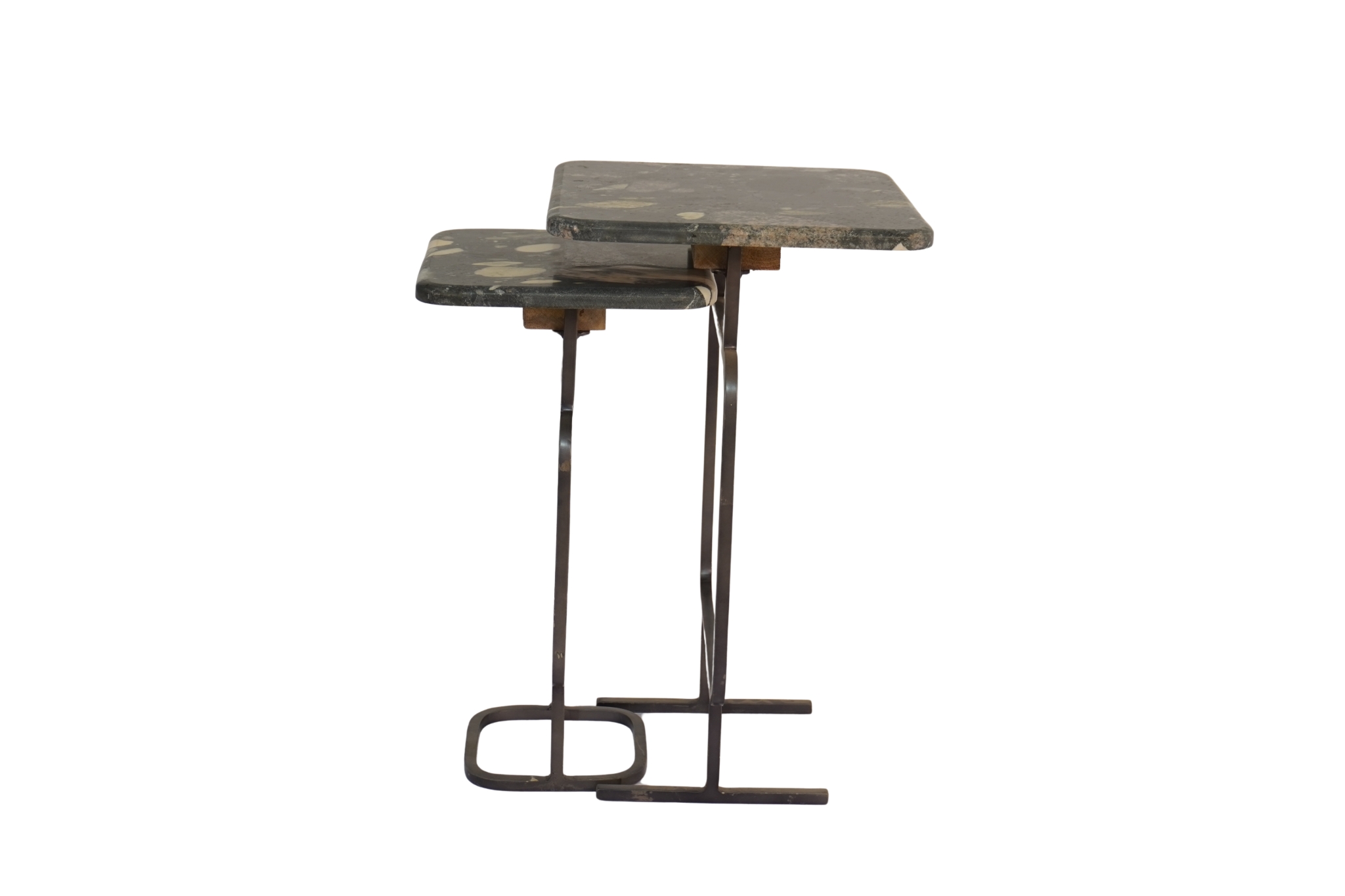 Iron nesting tables with pebble marble top
