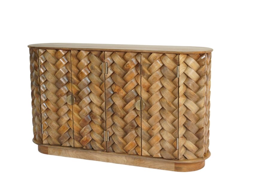 Wooden weave design capsule shape 4 door sideboard