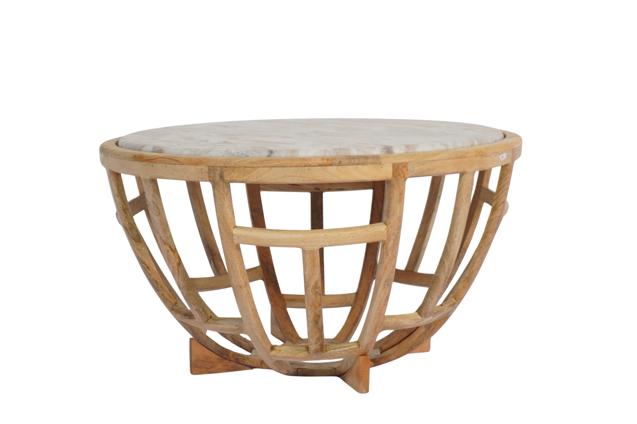 Wooden basket design coffee table with marble top