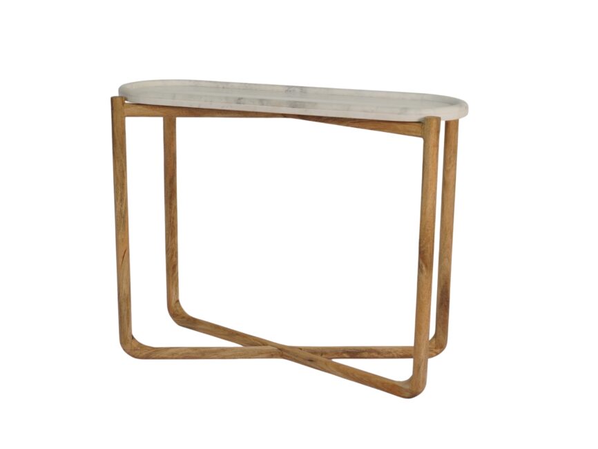Wooden retro console table with marble tray top