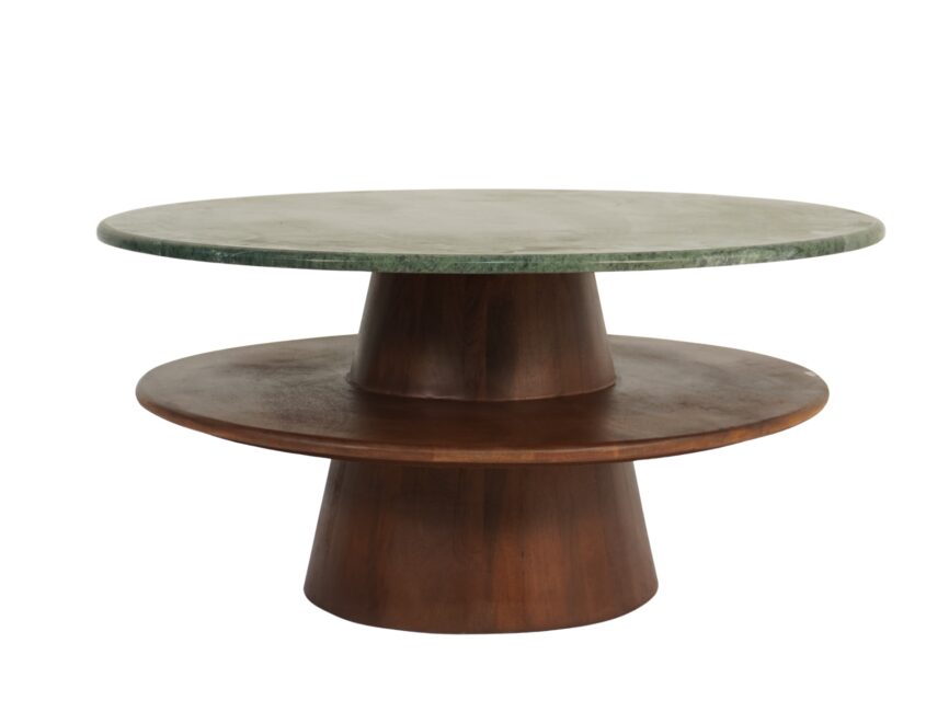 Wooden Round 2 Step Marble Coffee Table