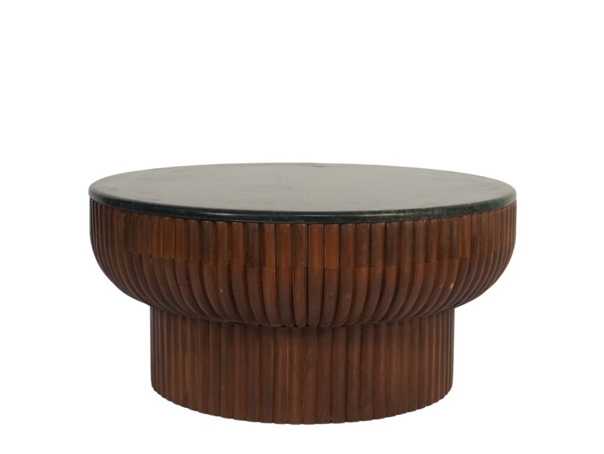 Wooden melon design round coffee table with marble top