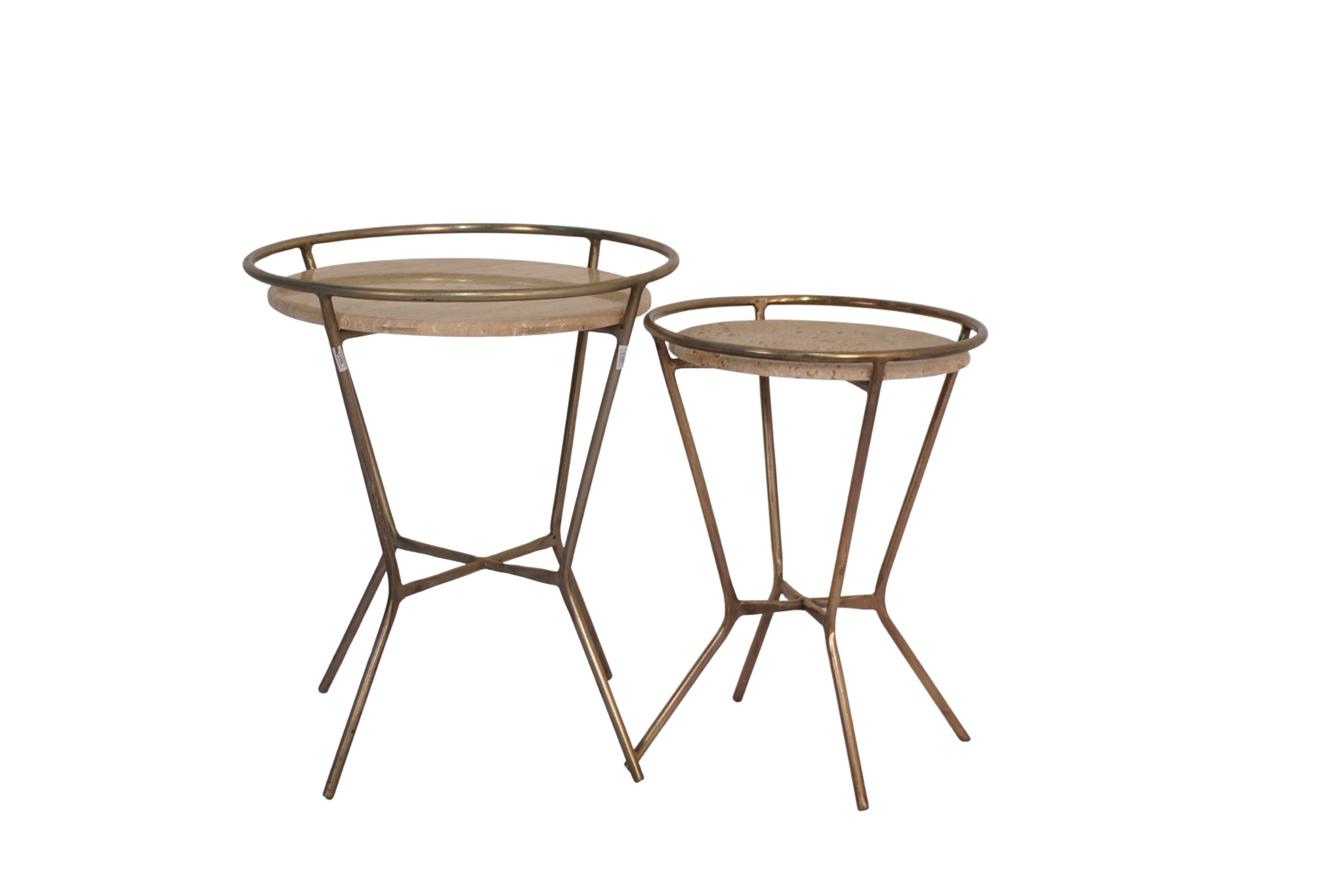 Iron forged ring design set of 2 tables with Italian travertine stone top