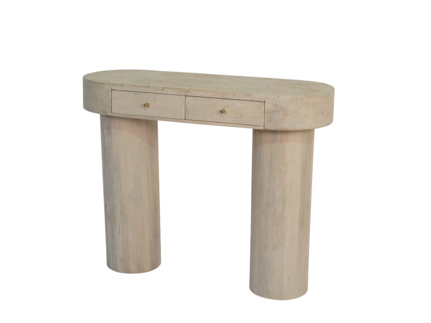 Wooden 2 drawer console with brass inlay design top