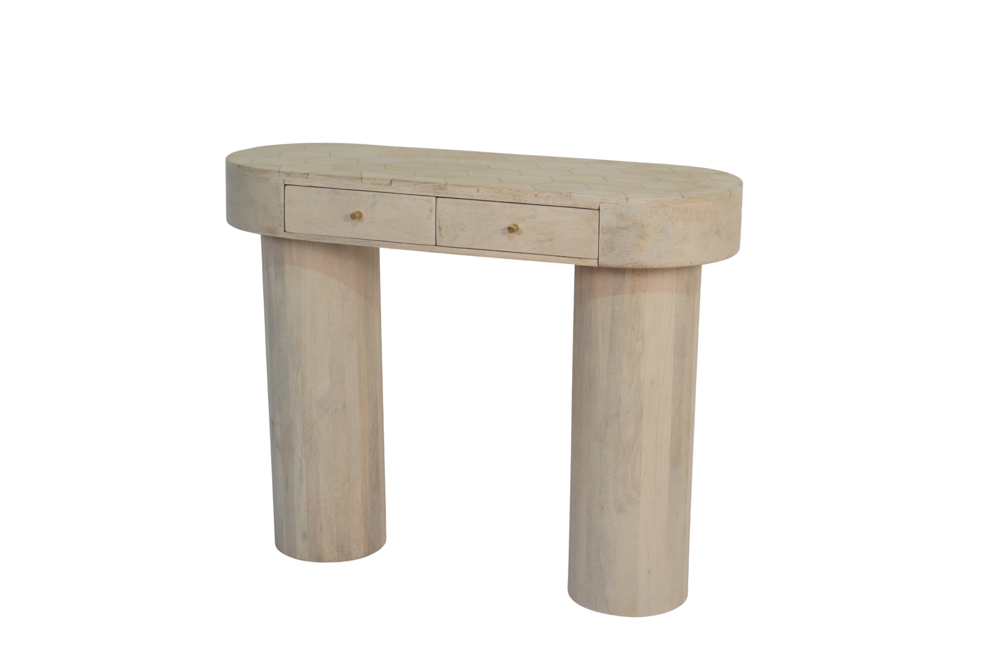 Wooden 2 drawer console with brass inlay design top