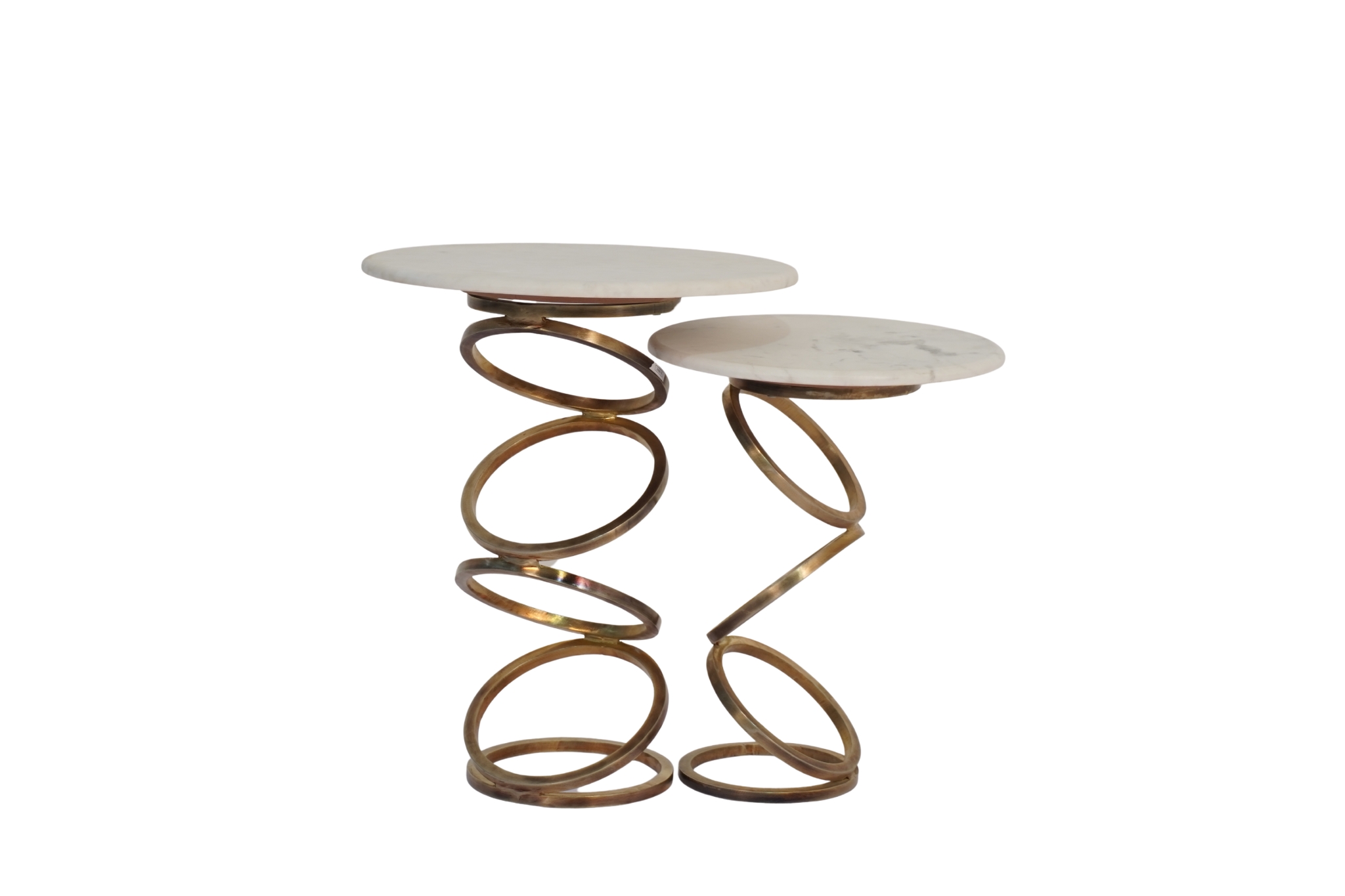 Iron forged multi ring design set of 2 tables with marble top