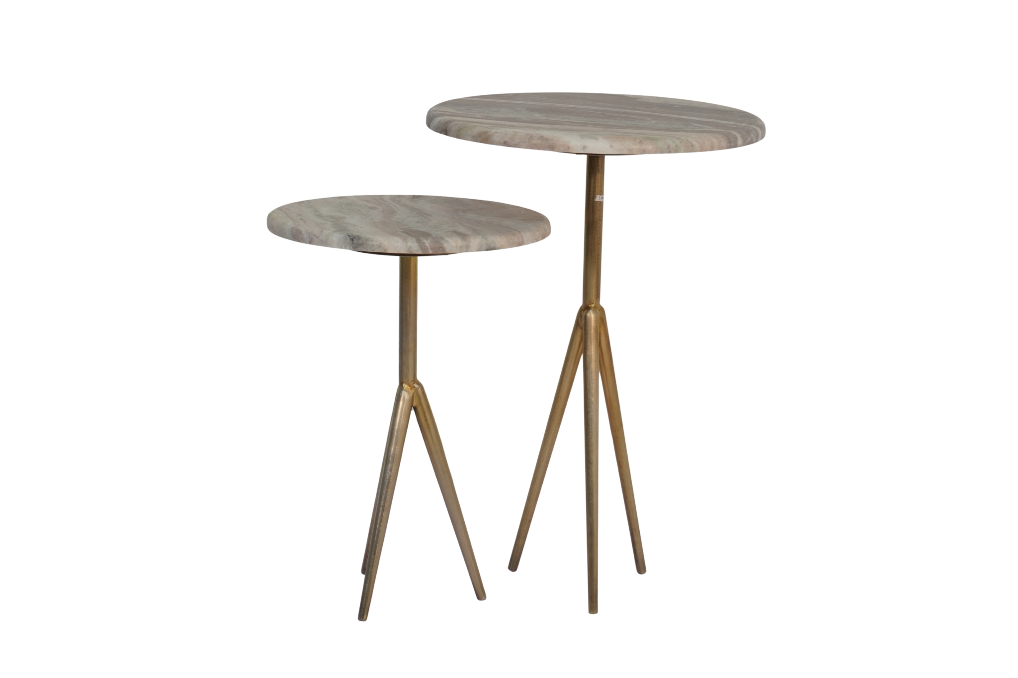 Iron forged tripod design set of 2 tables with marble top